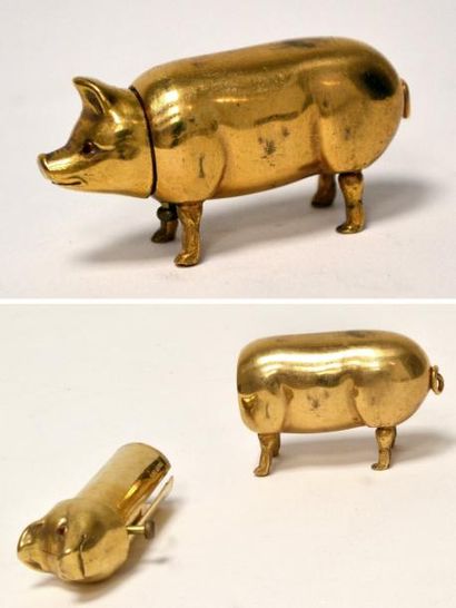 null Original étui à rouge à lèvres en métal doré en forme de cochon, la tête mobile...