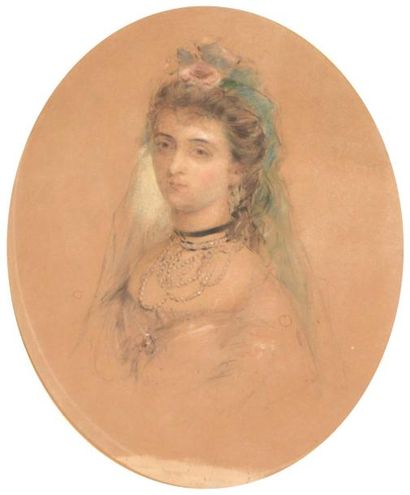 null Ecole russe vers 1860. Portrait présumé de la Tsarine Maria Alexandrovna. Crayons...