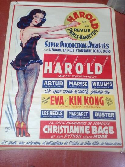 null Affiche HAROLD et sa revue, PARIS-VARIETES, imprimerie Harfort à Paris.