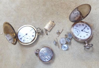 null Montre gousset, montre de col, boutons de manchettes, boutons de col, et pendentif...