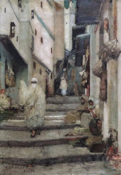 null Frantz CHARLET (1862-1928) rue ombragée à Alger. Huile sur toile signée et située...