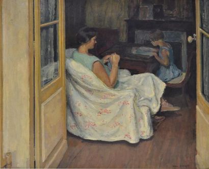 null Willem VAN HASSELT (1882-1963) Femme et fille présumées de l'artiste dans un...