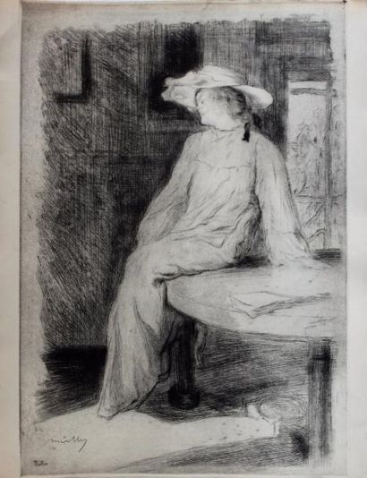 null Alfredo MÜLLER (1869-1939) Femme assise. Eau-forte signée en bas à gauche. 65...