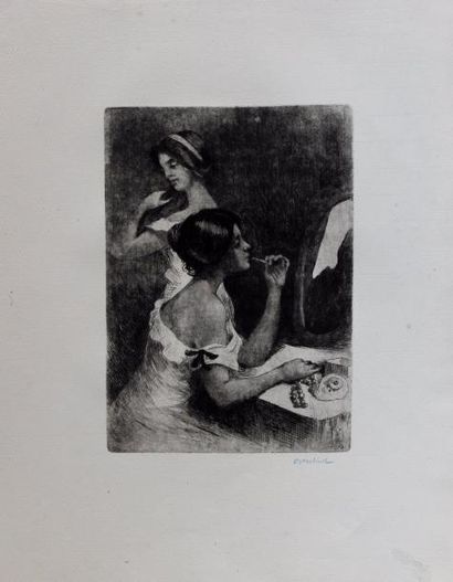 null Allan ÖSTERLIND (1855-1938) Femmes à leur toilette. Eau-forte signée en bas...