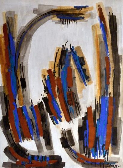 null Ousseynou Seni MBAYE (1952) Composition, 1987. Gouache et encre sur papier signée...