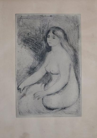 null Pierre-Auguste RENOIR (1841-1919) Femme nue assise. Vernis mou, signé dans la...