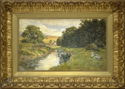 null William RAINEY (1852-1936) Fillettes au bord de la rivière. Aquarelle sur papier...