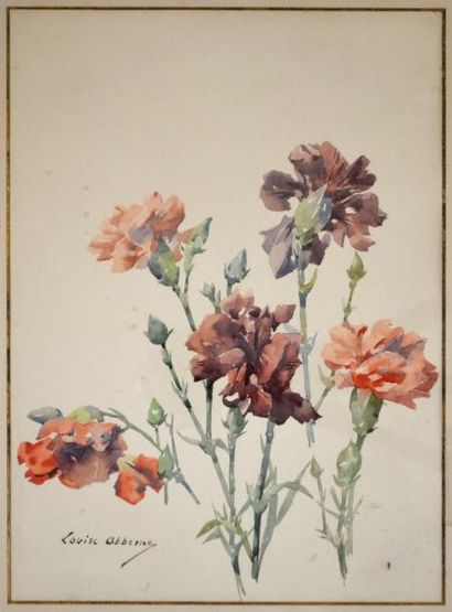 null Louise ABBÉMA (1858-1927) Oeillets. Aquarelle signée en bas à gauche. 38 x 28...