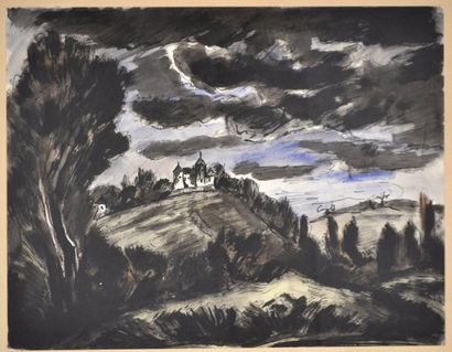 null Anders OSTERLIND (1887-1960) Paysage orageux, chateau de Puyguillon dans la...