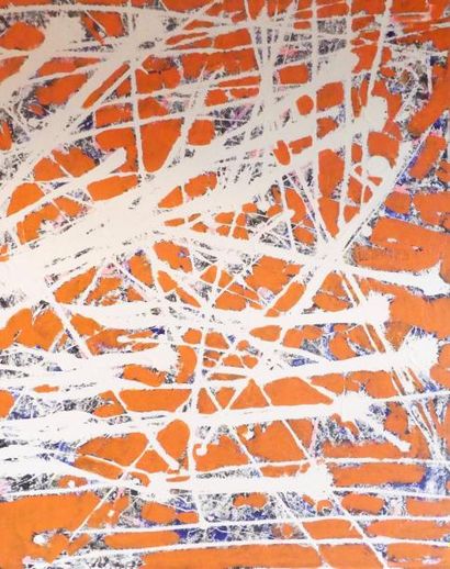 null Wilfried DELVIGNE (né en 1987). Composition orange, huile sur toile, signée...