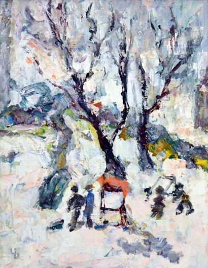 null Boris CHETKOV (1926) Promeneurs sous la neige, 2008. huile sur toile monogrammée...