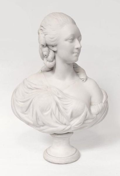 null Augustin PAJOU (1730-1809) (d'après) Buste de Madame du Barry. marbre blanc....