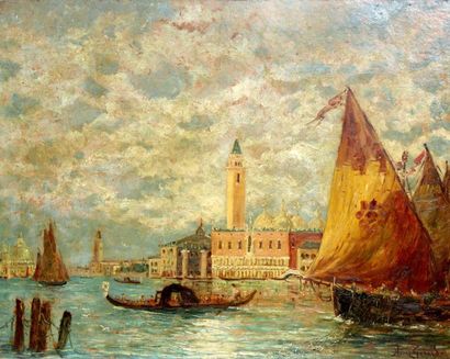 null Henry GERARD (1860-1925) Grand canal à Venise. Huile sur toile signée en bas...