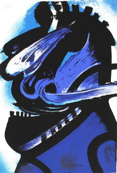 null John CHRISTOFOROU (1921-2014) Composition visage bleu. Lithographie en couleurs,...