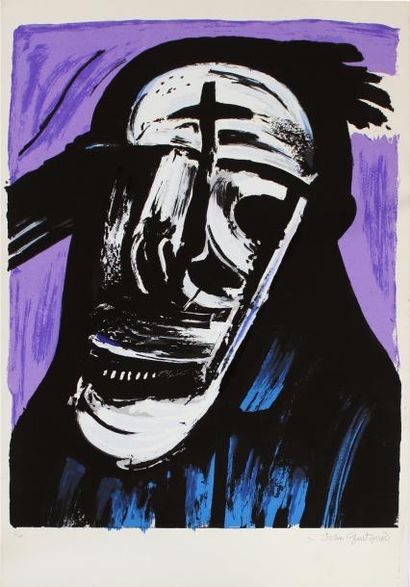 null John CHRISTOFOROU (1921-2014) Composition visage violet et bleu, avec croix....