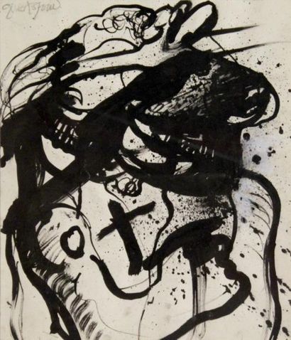 null John CHRISTOFOROU (1921-2014) Personnage et croix. Encre et rehauts de blanc...