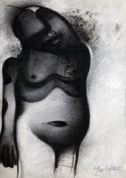 null John CHRISTOFOROU (1921-2014) Buste de femme nue. Encre et rehauts de blanc...
