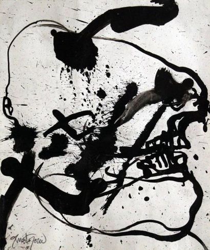null John CHRISTOFOROU (1921-2014) Composition, visage. Encre signée en bas à gauche....