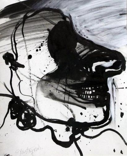 null John CHRISTOFOROU (1921-2014) Composition, visage de profil. Encre et rehauts...