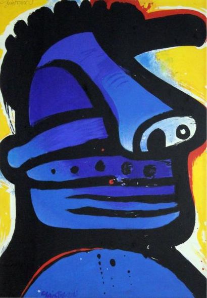 null John CHRISTOFOROU (1921-2014) Portrait bleu. Gouache et encre signée en bas...