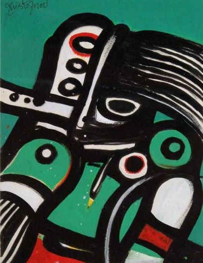 null John CHRISTOFOROU (1921-2014) Composition verte et rouge. Gouache signée en...