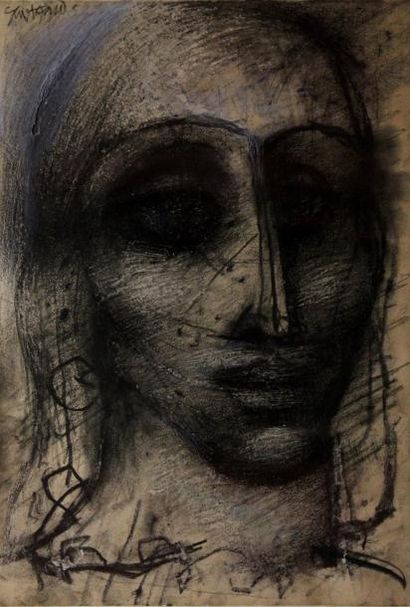 null John CHRISTOFOROU (1921-2014) Visage de femme, 1952. Pastel gras et fusain signé...