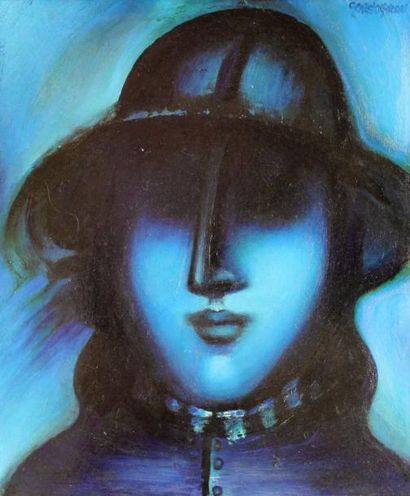 null John CHRISTOFOROU (1921-2014) Femme au chapeau, 1951. Huile sur panneau d’Isorel...