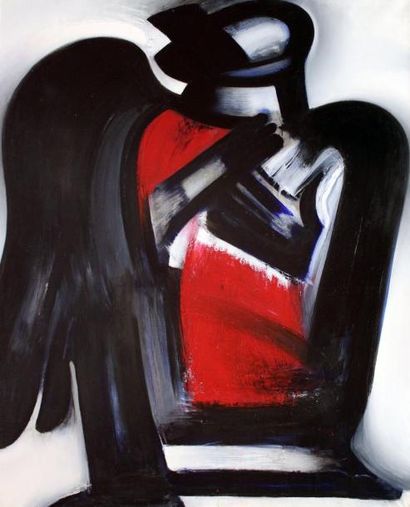 null John CHRISTOFOROU (1921-2014) Ange noir à genou, 2009. Huile sur toile non signée....