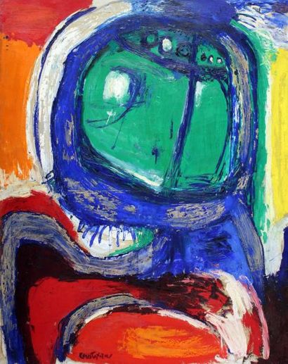 null John CHRISTOFOROU (1921-2014) Composition vert bleu et rouge, vers 1950. Huile...