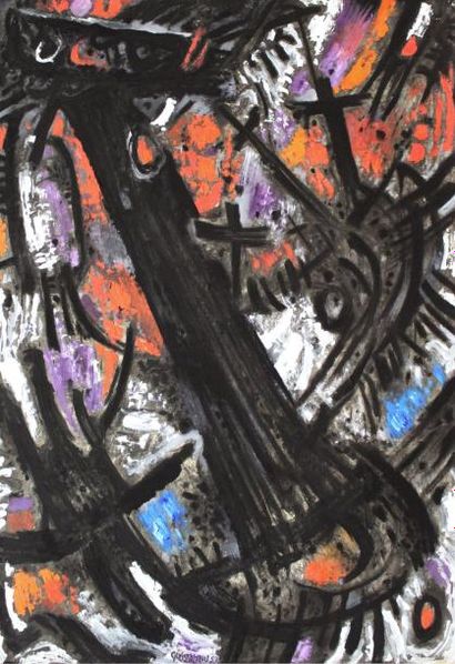 null John CHRISTOFOROU (1921-2014) Crucifixion avec oiseau et croix, 1957. Huile...