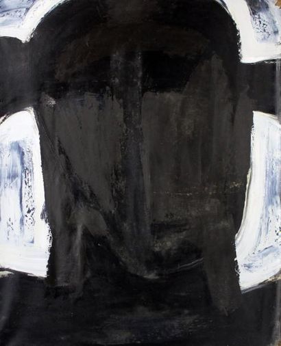 null John CHRISTOFOROU (1921-2014). Composition en noir et blanc, huile sur toile....