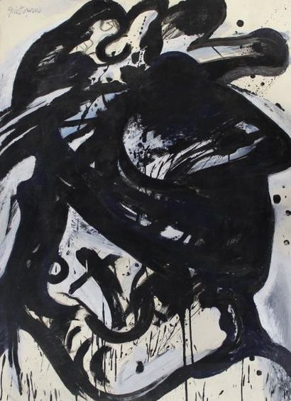 null John CHRISTOFOROU (1921-2014). Composition en noir et bleu, gouache sur papier,...