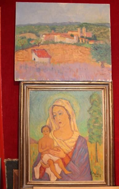 null Eduard CASTELLS (1898-1976). Maternité. Huile sur toile signée en bas à droite...