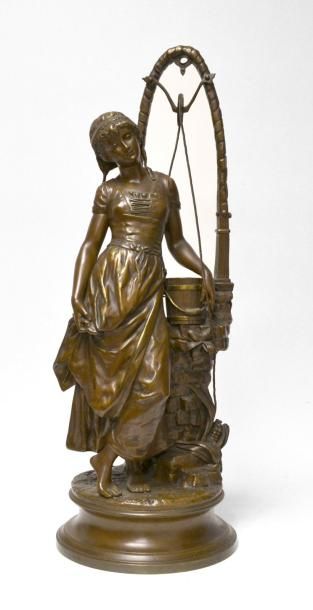 null Henri Honoré PLÉ (1853-1922) Jeune femme au puits. Bronze à patine brune signée....