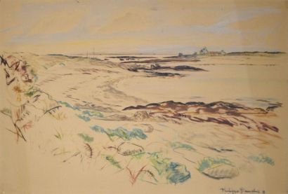 null Philippe DAUCHEZ (1900-1984) Dune en Bretagne. Gouache, aquarelle, fusain et...