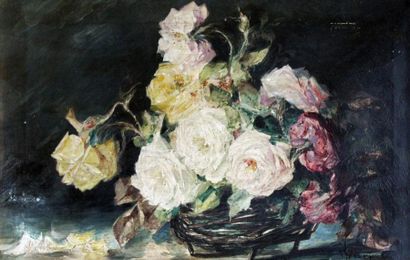 null Mary GOLAY (1869-1944) La corbeille fleurie. Huile sur toile signée en bas à...