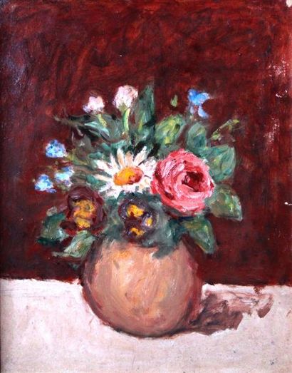 null Pierre BRUNE (1887-1956) Vase de fleurs champêtres. Huile sur carton. 36 x 28...