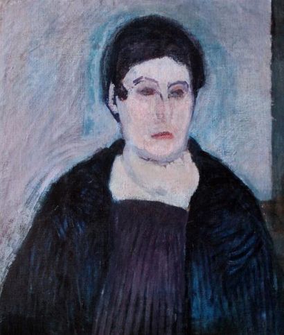 null Pierre BRUNE (1887-1956) Portrait de femme en buste à la tuniqe noire. Huile...