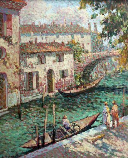 null Eugène BEGARAT (1943) Gondole à Venise. huile sur toile signée en bas à gauche...
