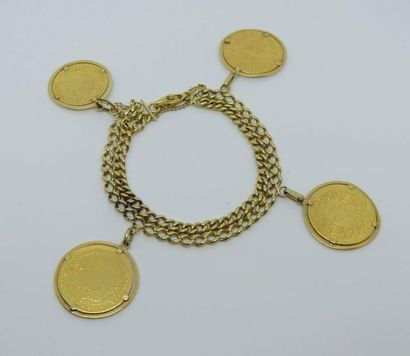 null BRACELET en or jaune retenant en pendeloque une pièce de 20 francs or napoléon...