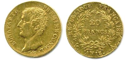 null CONSULAT (1795-1799) 20 Francs or (Tête nue de Bonaparte) an 12 A = Paris. (6,41...