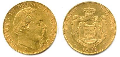 null MONACO – CHARLES III (1856-1889) 20 Francs or 1879 A = Paris. (6,43 g) T.B....