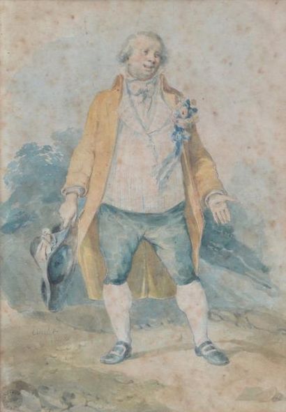 null Nicolas-Toussaint CHARLET (1792-1845) Le marié de village Aquarelle sur esquisse...