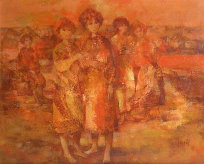 null Daniel JAUGEY (1929) Femmes aux pieds nus. Huile sur toile signée en bas à droite...