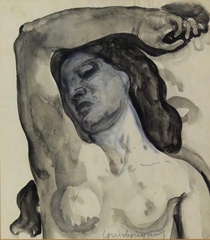 null Louis BOUQUET (1885-1952) Buste de femme nu bras levé. Encre et lavis d'encre...