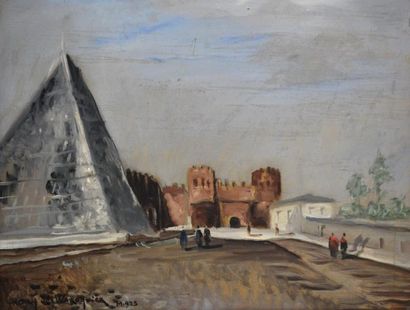 null Henry DE WAROQUIER (1881-1970) Pyramide de Cestius, Rome 1928. Huile sur panneau...