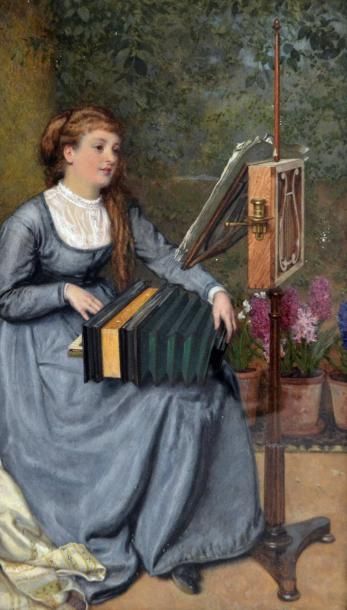 null Edward Killingworth JOHNSON (1825-1896) jeune femme assise à son pupitre jouant...