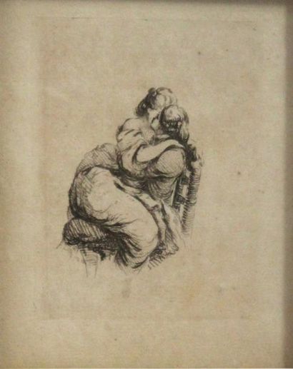 null Dominique VIVANT DENON (1747-1825). Couple s'embrassant, eau-forte, épreuve...