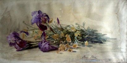 null Henri BIVA (1848-1929). Jeté d'iris sauvages, aquarelle signée en bas à droite,...
