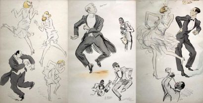 null SEM (1863-1934). Ensemble de trois lithographies sur le thème du jazz, signées...